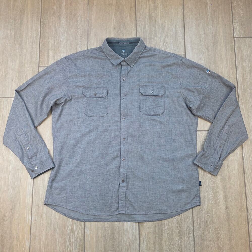 Kuhl Descendr Flannel Shirt Mens XXL Gray Cotton Tencel Outdoor Button Down